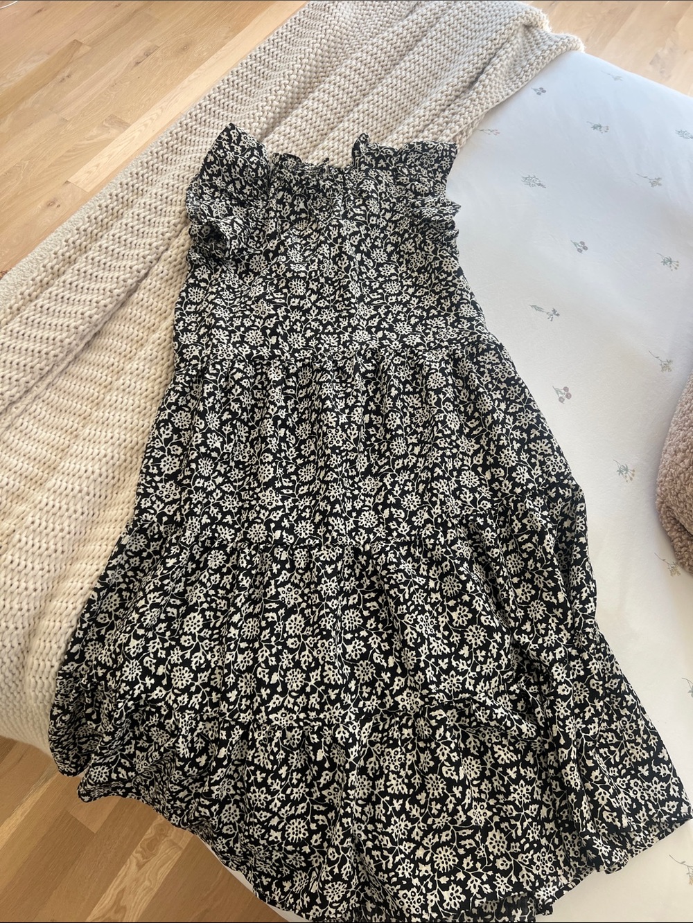 Black & White Floral Smocked Sundress